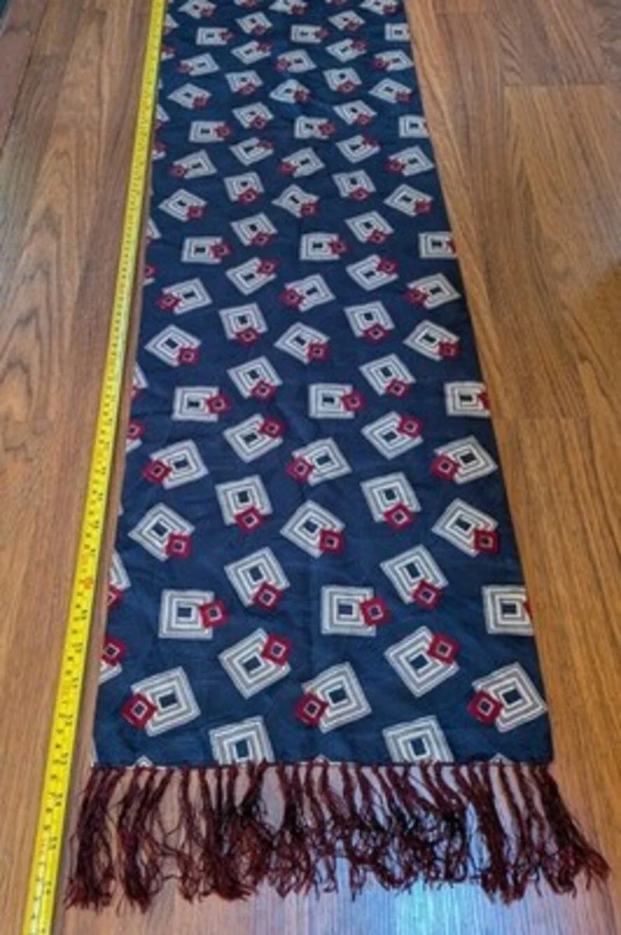 VTG Polo Ralph Lauren 100% Silk Italy Made Men's Navy Foulard Scarf & Red Fringe